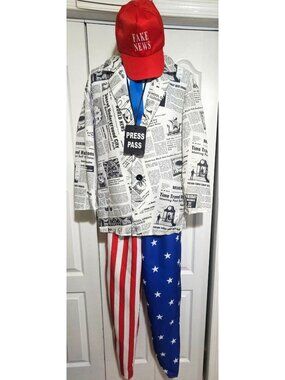 Fake News Adult Costume Journalist Anchor Reporter Press Maga Newspaper Jacket